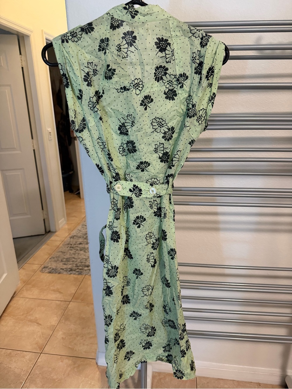 Luli & Me Light Green Floral Shirt Dress with Black Print - Picture 2 of 3